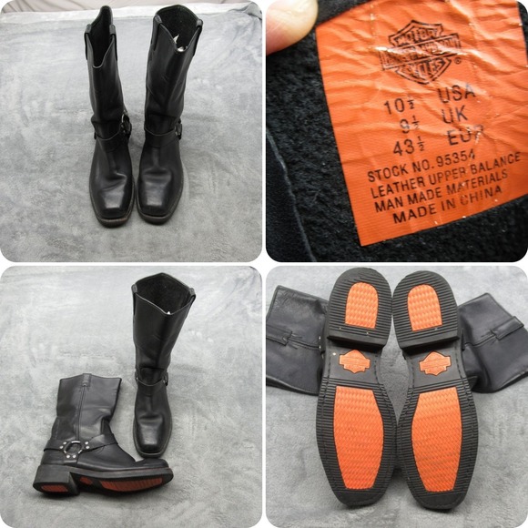 Harley Davidson Boots Mens 10.5 Black Leather‎ Harness Riding Motorcycle Hustin